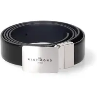 John Richmond Ceinture Herenriem, en cuir véritable, avec boucle métallique noire, fabriquée en Italie