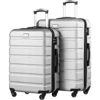 Coolife Ensemble de valises rigides, 2 pièces, taille M et L, couleur argent clair, avec serrure TSA et 4 roulettes