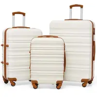 Coolife Ensemble de valises rigides avec serrure TSA et 4 roulettes, couleur blanc/marron