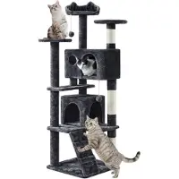 Yaheetech , arbre à chat de 158 cm, grand et stable, avec 2 cachettes, de couleur noire