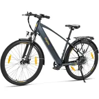 Eleglide Vélo électrique T1, roues de 27,5 pouces, moteur 250W, autonomie de 100 km, Shimano 7 vitesses, fourche à suspension, écran LCD, port USB, couleur noire