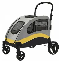 StarTech.com Poussette pour animaux de compagnie - Poussette pour chien - Pour chiens de taille moyenne jusqu'à 60 kg - Pliable - Roues en caoutchouc pivotantes à 360° - Filet respirant - Jaune-gris