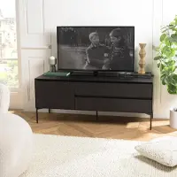 Macabane MAXENDRE - Meuble TV noir 1 porte 2 tiroirs pieds métal noir MAXENDRE