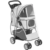 BellaFurn Poussette pliable pour chien, jusqu'à 10 kg, avec protection contre la pluie | Couleur : Gris | Dimensions : 44 x 77 x 102 cm