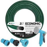 Cellfast Tuyau d'arrosage économique, 3/4", 20 mètres, avec pistolet de pulvérisation, raccordement avec filetage intérieur de 3/4" et raccords rapides de passage et d'arrêt de 3/4"