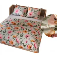 MARKIZETA HOME Linge de lit, parure de lit en satin de coton 200 x 220 cm Floralis Fleurs multicolores