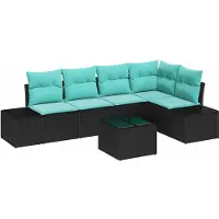vidaXL Ensemble de canapés de jardin avec coffre de rangement, noir et turquoise, en résine tressée