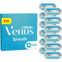 Gillette Recharges de lames de rasoir pour femmes Venus Smooth, paquet de 12, 3 lames épousant les courbes, entourées de coussins protecteurs