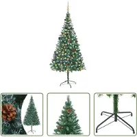 The Living Store Arbre de Noël artificiel avec éclairage Boules Cônes 210 cm