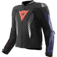 Dainese Super Speed 5, veste en cuir ,Noir/Bleu/Rouge Néon ,48