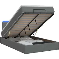 vidaXL Coffre de lit avec matelas et éclairage LED, gris foncé, 120 x 190 cm, revêtement en tissu