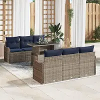 Prolenta Maison Exclusive - Ensemble de canapé de jardin, 7 pièces, gris, en résine tressée