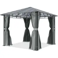 TOOLPORT Pavillon de jardin 3x3 m cadre alu, toit polycarbonate 8 mm, gris - avec parois latérales et moustiquaires
