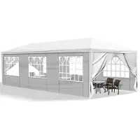 Sonstiges Pavillon de jardin 3x9 mètres, imperméable, avec 8 parois, de couleur blanche, idéal pour les fêtes, le jardin, les activités de plein air et le camping
