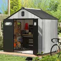 Sonstiges Abri de jardin en plastique, dimensions 2,4 x 2,4 mètres, couleur grise, résistant aux intempéries, résistant aux UV, double paroi, avec serrure
