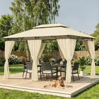 Hawthyhome Pavillon de jardin 3x4 mètres, imperméable, stable, avec double toit et parois latérales, protection UV 50+, couleur beige