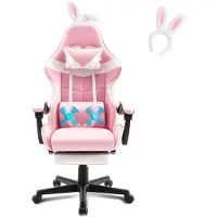 Merkloos Chaise de gaming avec fonction massage - Ergonomique - Rose - Avec repose-pieds