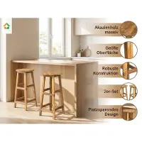 Prestige Home Living Indoor Lot de 2 tabourets de bar en bois d'acacia, env. 34 x 34 x 76 cm - Marron