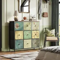 Sonstiges Commode avec 9 tiroirs en tissu, structure en acier de 100 cm, plateau en bois, idéale pour la chambre, le salon ou l'entrée