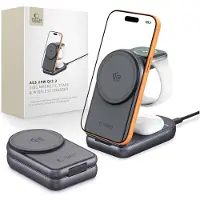 Tech-Protect Chargeur sans fil magnétique MagSafe 3-en-1 A53, 25 W, Qi 2.2, gris foncé (25 W), Chargeur sans fil, Gris