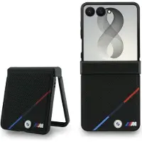 BMW Étui magnétique en M PU à bandes tricolores perforées pour Samsung Galaxy Z Flip 8, noir (Samsung Galaxy Z Flip 8), Coque pour téléphone portable, Noir