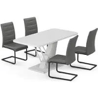 Vicco Ensemble de table à manger Fenaro Blanc 120x80cm avec 4 chaises de salle à manger, gris, Model 63005