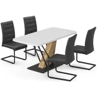 Vicco Ensemble de table à manger Fenaro Blanc/Chêne de force doré 120x80cm avec 4 chaises de salle à manger, noires, Model 63000