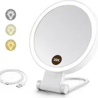 Xdovet Miroir de maquillage éclairé, miroir de beauté éclairé, miroir grossissant avec éclairage (zoom 20x), miroir rond éclairé avec 3 couleurs d'éclairage, pour table ou mur