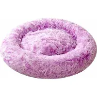 Markenlos Lit pour chien, modèle donut apaisant - Petit coussin rond - Housse amovible et lavable - Imitation fourrure - Couleur : violet - Diamètre : 50 cm
