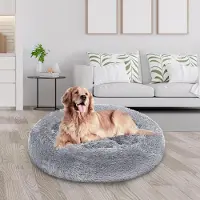 Vigevee Lit pour chien , forme ronde, diamètre 100 cm, couleur gris clair, coussin moelleux en coton PP, lavable et antidérapant