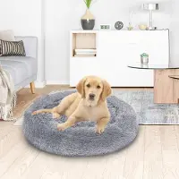 Vigevee Lit pour chien , forme ronde, diamètre 80 cm, couleur gris clair, coussin moelleux en coton PP, lavable et antidérapant, facile d'entretien