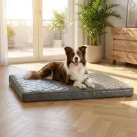 Belviona Matelas orthopédique pour chien , matelas en mousse à mémoire de forme avec housse amovible, facile à nettoyer et antidérapant, 100x70 cm, gris