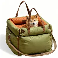 HDeye Siège auto pour chien FunnyFuzzy Urban Voyager, lit de voyage sûr pour chien avec harnais réglable, imperméable et résistant aux griffes, antidérapant, couleur orange et vert
