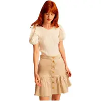 & Me Nikki Short Sleeve Blouse Beige,Blanc S Femme