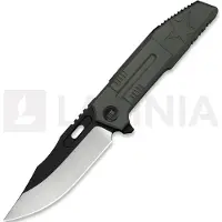 We Knife Couteau pliant Barracks, Dark Olive Titanium, Hand Polished Satin/Black Stonewash