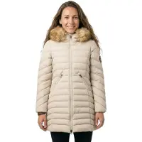 Superdry Femme Manteau Mi-long Fuji à Capuche en Fausse Fourrure Cream Taille: 34