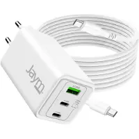 Jaym , chargeur universel GaN 100W avec 3 ports + câble USB-C de 2 mètres, blanc