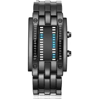 Lixada Montre numérique binaire, avec éclairage LED bleu, pour hommes et femmes, design classique et moderne, intégrant des éléments de technologie futuriste