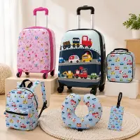 Northio Ensemble de voyage pour jumeaux (2 pièces) – Bagages Zebra (5 pièces) et bagage bleu de 16" avec sac à dos