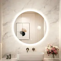 LUVODI Miroir de salle de bain éclairé WISFOR, 50 cm, miroir de salle de bain rond avec LED, miroir mural avec interrupteur tactile, anti-buée, IP66, 3 couleurs de lumière