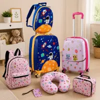 Northio Ensemble de voyage pour enfants, 5 pièces (2 pièces) – Ensemble de valises « Zèbre » de 16" et kit de valise à roulettes « Astronaute »