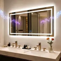 LUVODI WISFOR Miroir de salle de bain LED Bluetooth, éclairage intégré, 120 x 70 cm, miroir mural avec horloge, fonction mémoire, anti-buée, 3 couleurs de lumière
