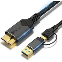 Reagle Câble Disque Dur USB C USB A vers Micro USB B 3.2 10Gbps 1m 2 en 1 Câble Transfert Rapide Charge pour Disque Dur Externe SSD Caméra Noir