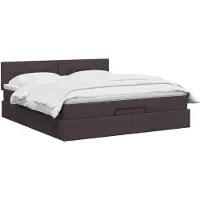 vidaXL Coffre de lit avec matelas et éclairage LED, marron foncé, 140 x 200 cm