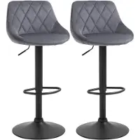 BellaFurn 2 tabourets de bar en velours, réglables en hauteur et pivotants à 360°, couleur : gris, dimensions : 46 x 48 x 83-104 cm