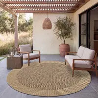 Paco Home Tapis d'intérieur et d'extérieur, idéal pour balcon, terrasse ou cuisine. Aspect sisal, bordure simple, couleur beige, forme ronde, dimensions : 120 cm