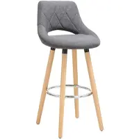 BellaFurn Tabouret de bar avec dossier et repose-pieds en lin et en bois, de couleur gris foncé. Dimensions : 43 x 43 x 91 cm