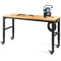 OEM Table de travail réglable en hauteur – 122 x 51 cm – Table de travail pratique sur roulettes avec prise électrique