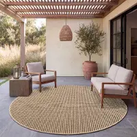 Paco Home Tapis d'extérieur, résistant aux intempéries, pour balcon ou salon, style bohème, motif uni, aspect sisal, couleur marron/beige, forme ronde, dimensions : 120 cm