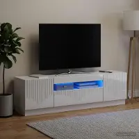 Prolenta Maison Exclusive - Meuble TV LED, finition laquée blanche, en panneaux de particules